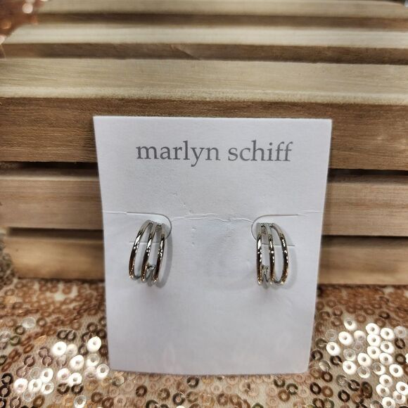 New Marlyn Schiff Triple Hoop Earrings - Available In Gold And Silver - Picture 10 of 10